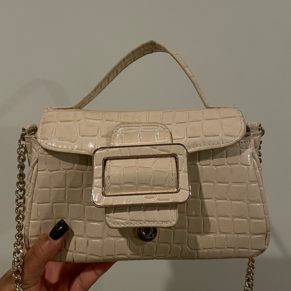 Zara Cream Croc Embossed Crossbody Bag